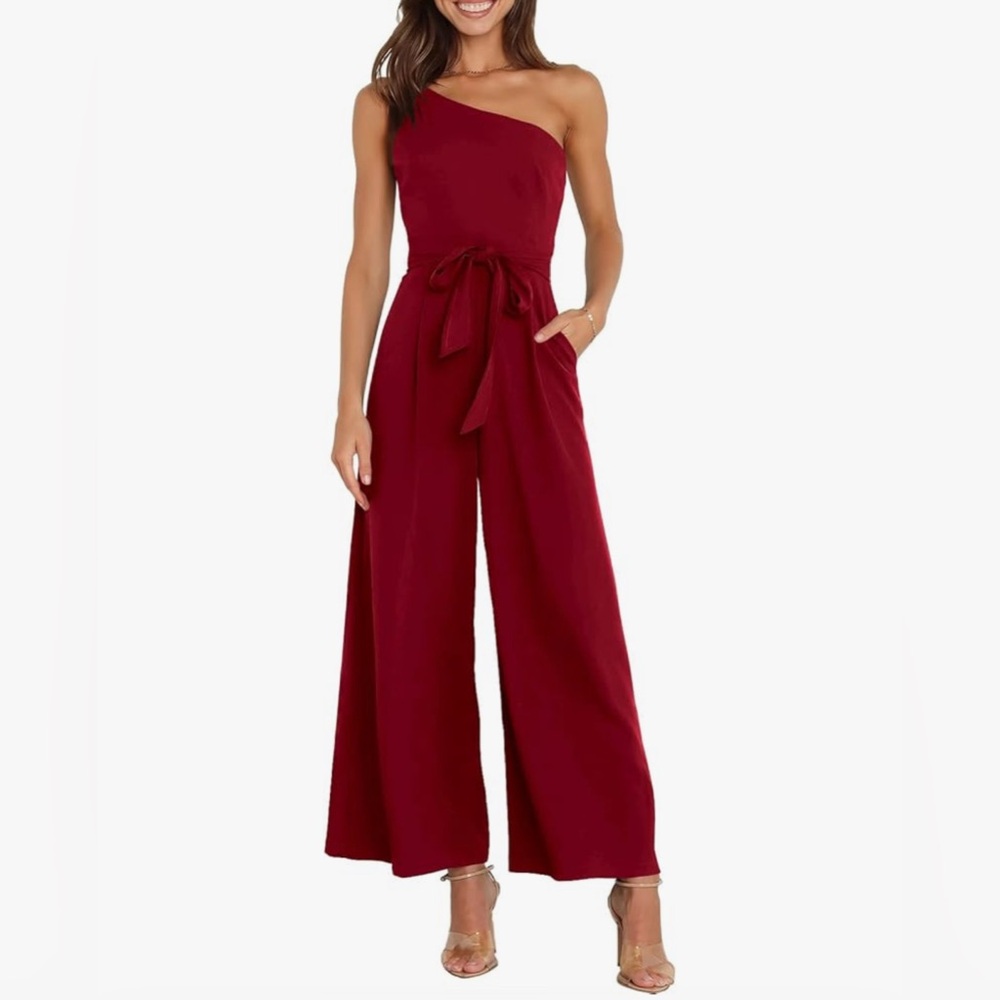 Elegant Red One-Shoulder Jumpsuit